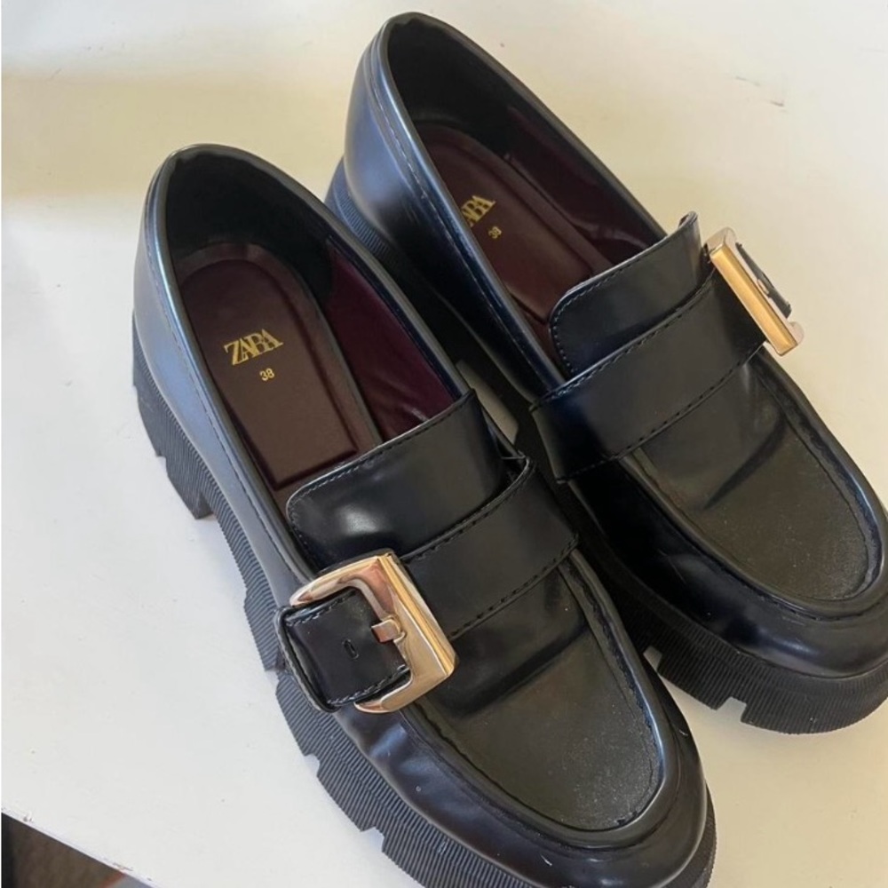 Zara chunky loafers with gold buckle size 38 or us 7.5